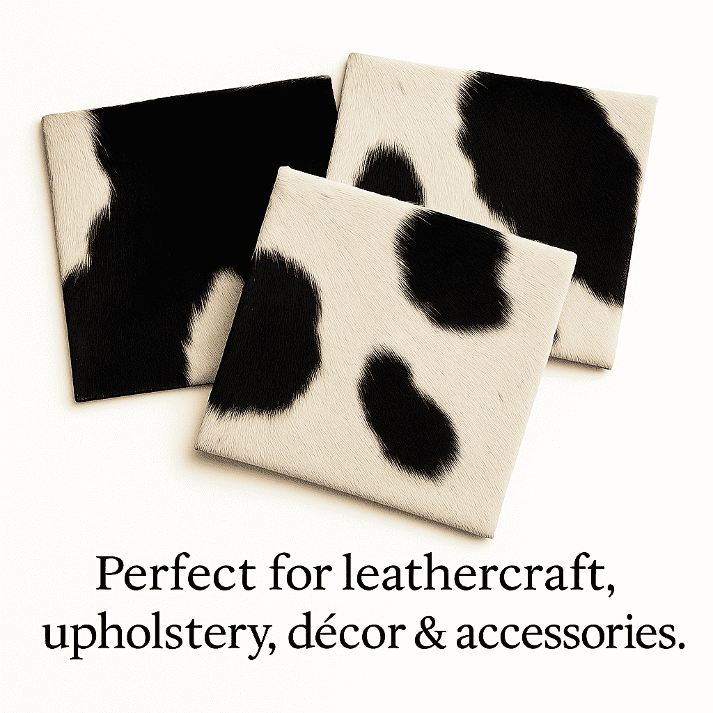 Black & White Hair-On Cowhide Sheets 12x12 (3 Pk), showing craft applications