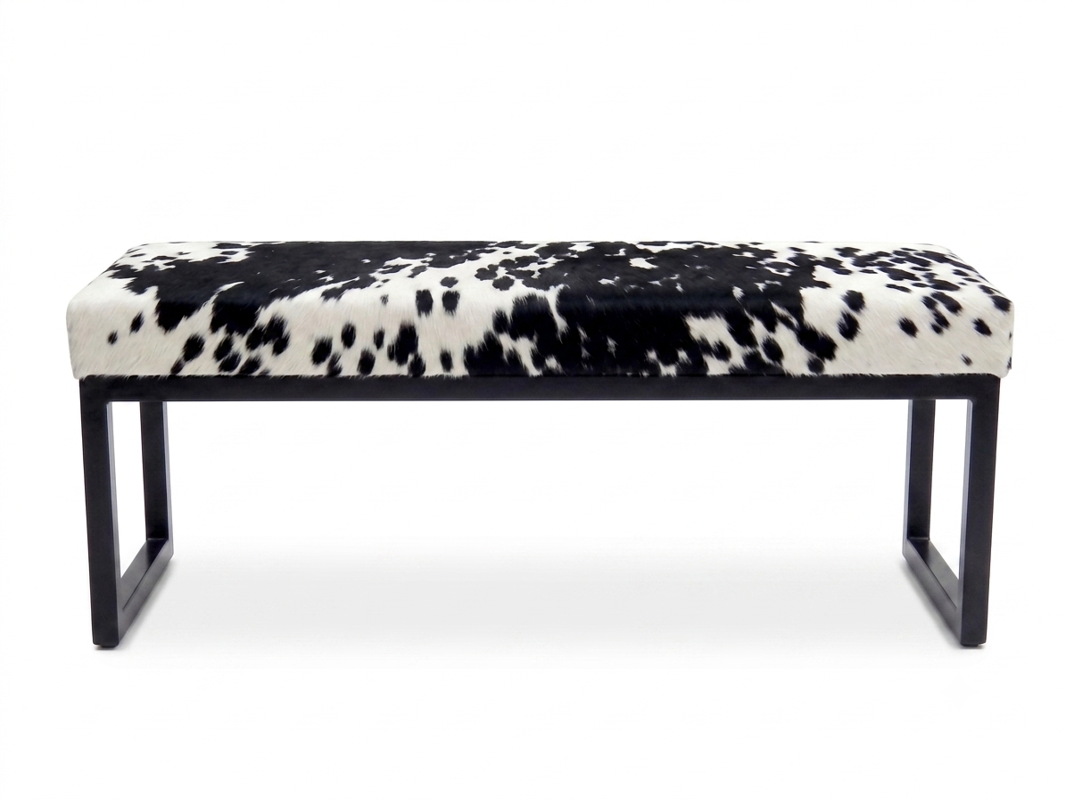Cowhide Industrial Bench Ottoman, End of Bed, Farmhouse Style