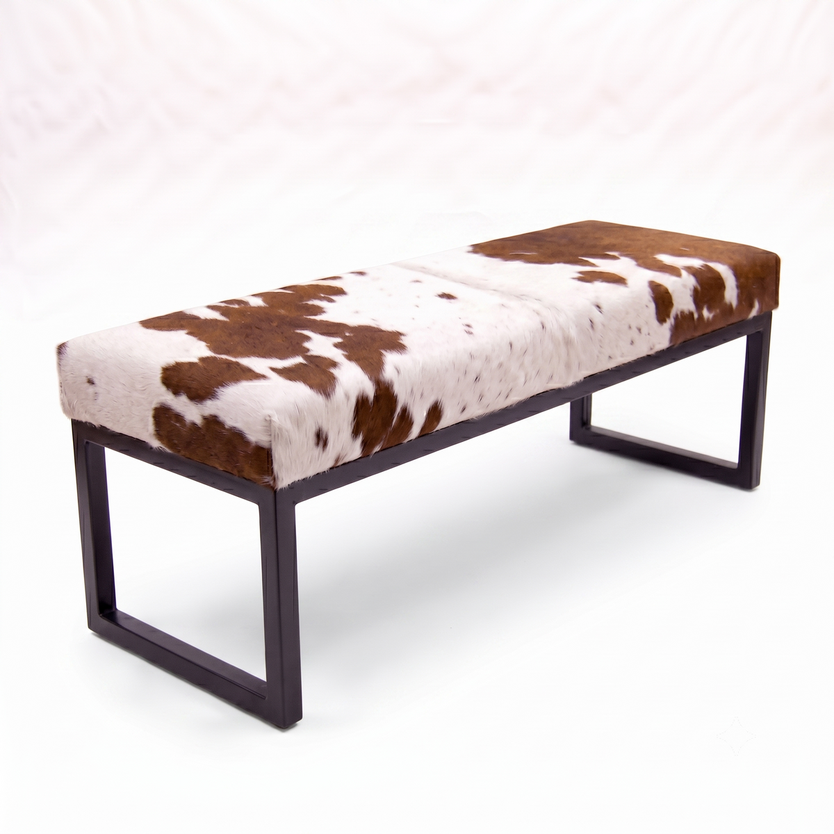 Cowhide Industrial Bench Ottoman, End of Bed, Farmhouse Style