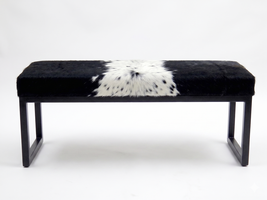 Cowhide Industrial Bench Ottoman, End of Bed, Farmhouse Style