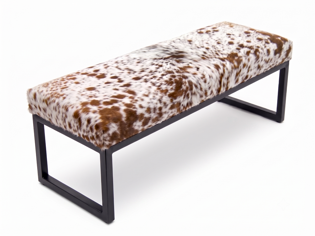 Cowhide Industrial Bench Ottoman, End of Bed, Farmhouse Style