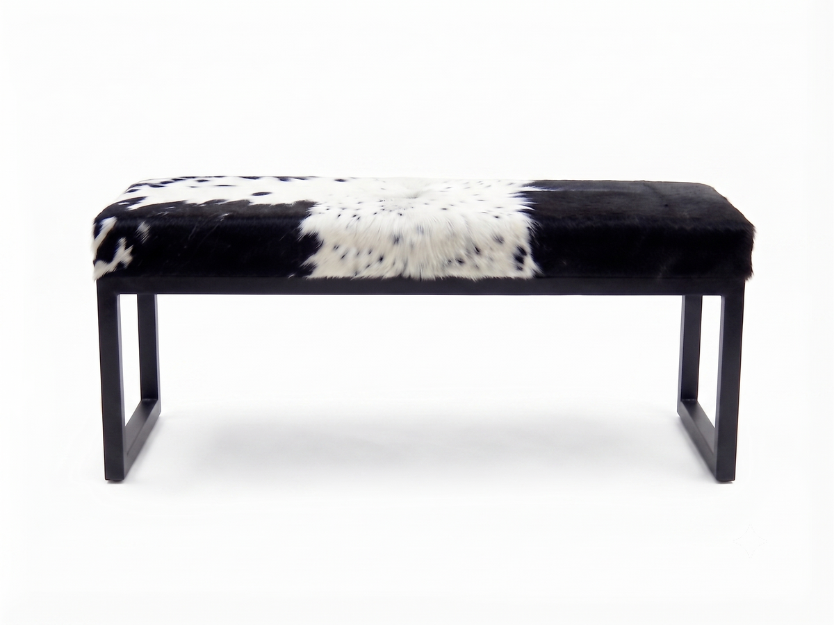 Cowhide Industrial Bench Ottoman, End of Bed, Farmhouse Style