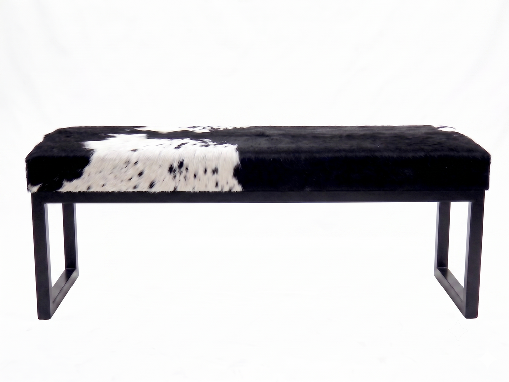 Cowhide Industrial Bench Ottoman, End of Bed, Farmhouse Style