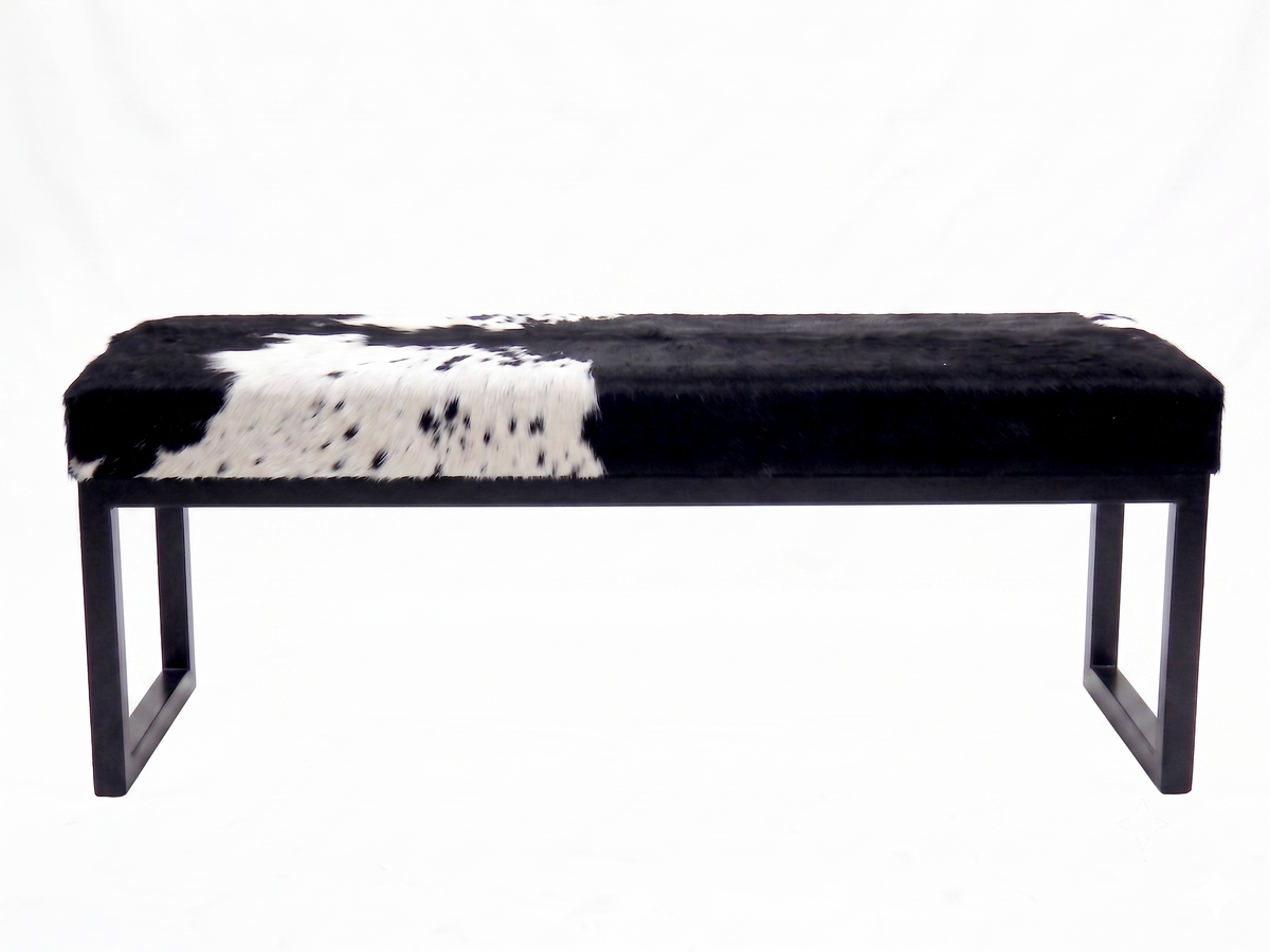 Cowhide Industrial Bench Ottoman, End of Bed, Farmhouse Style