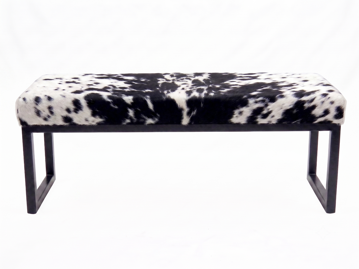 Cowhide Industrial Bench Ottoman, End of Bed, Farmhouse Style