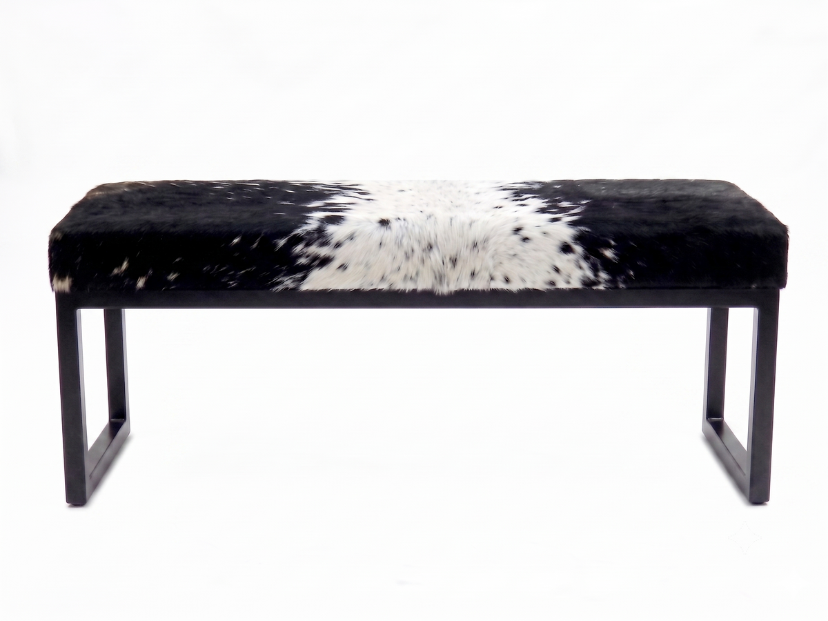 Cowhide Industrial Bench Ottoman, End of Bed, Farmhouse Style