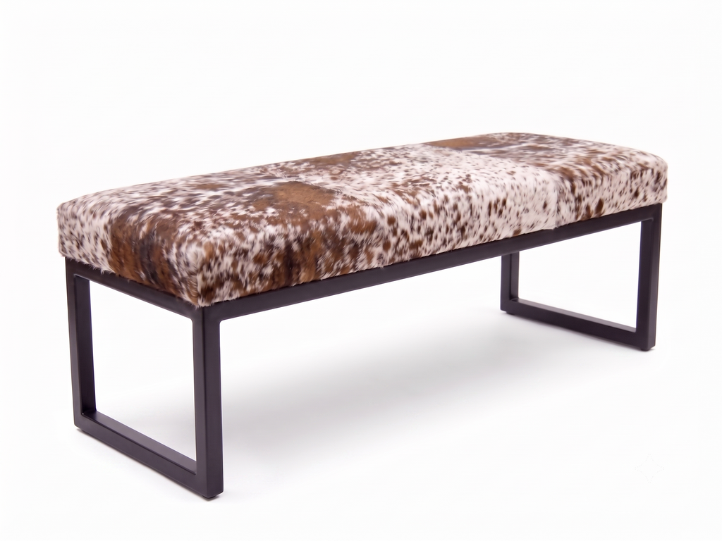 Cowhide Industrial Bench Ottoman, End of Bed, Farmhouse Style