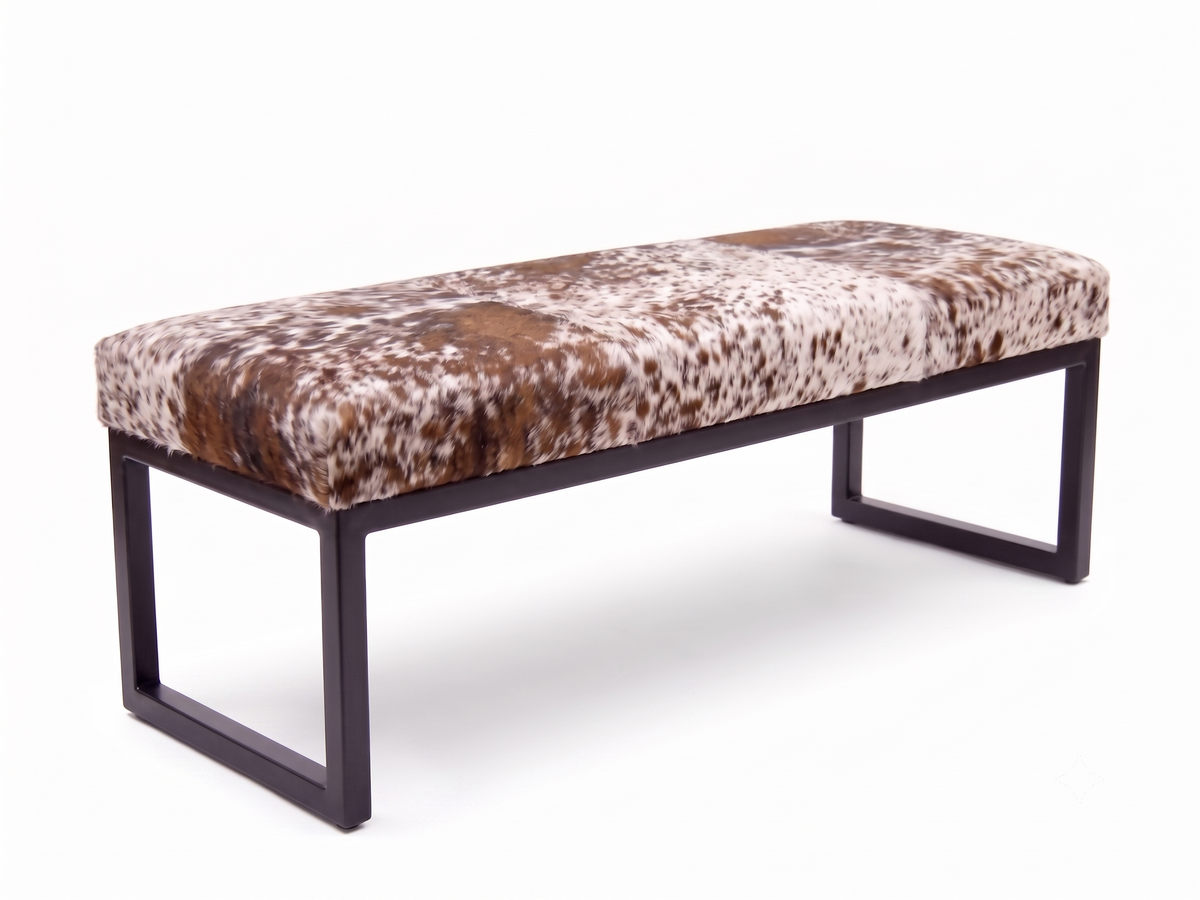 Cowhide Industrial Bench Ottoman, End of Bed, Farmhouse Style