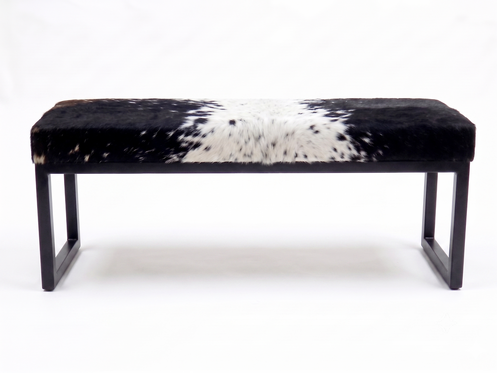 Cowhide Industrial Bench Ottoman, End of Bed, Farmhouse Style