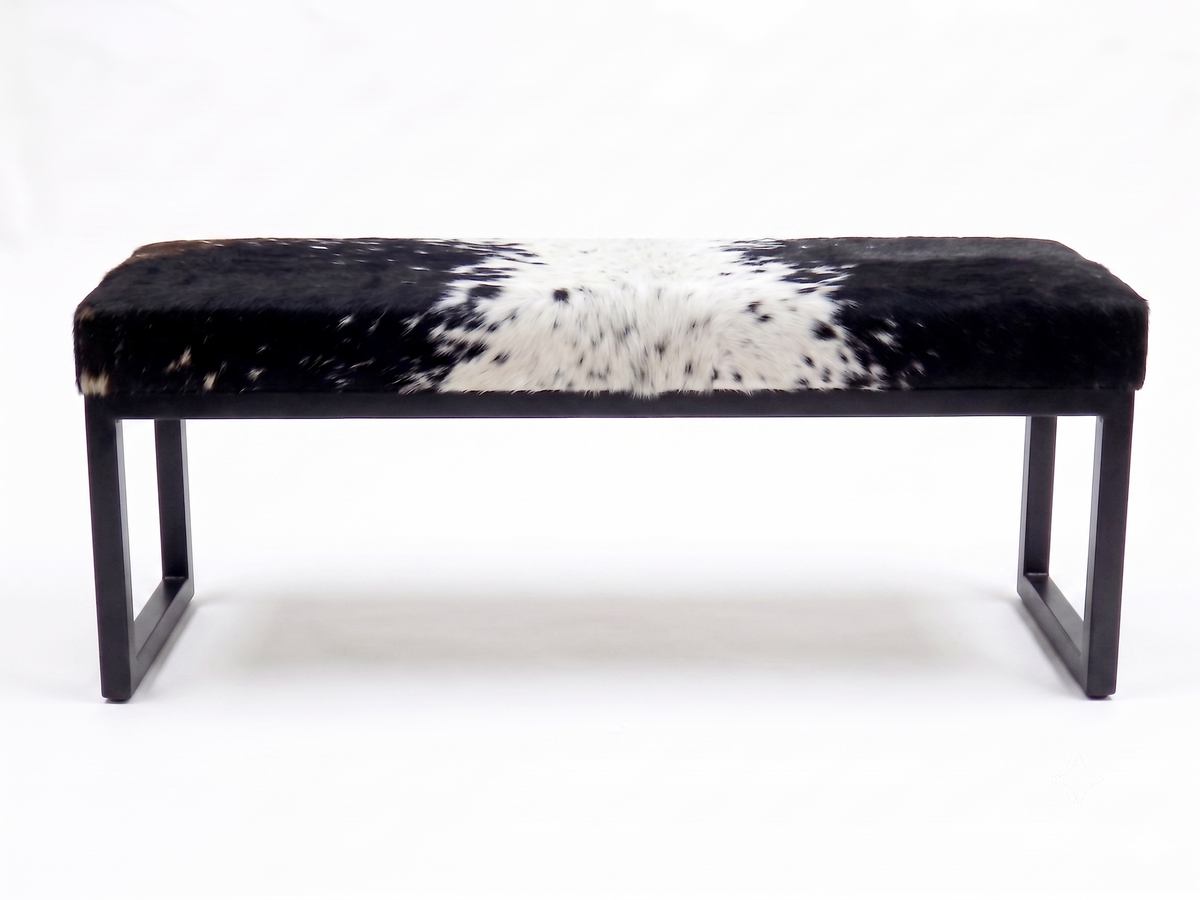 Cowhide Industrial Bench Ottoman, End of Bed, Farmhouse Style