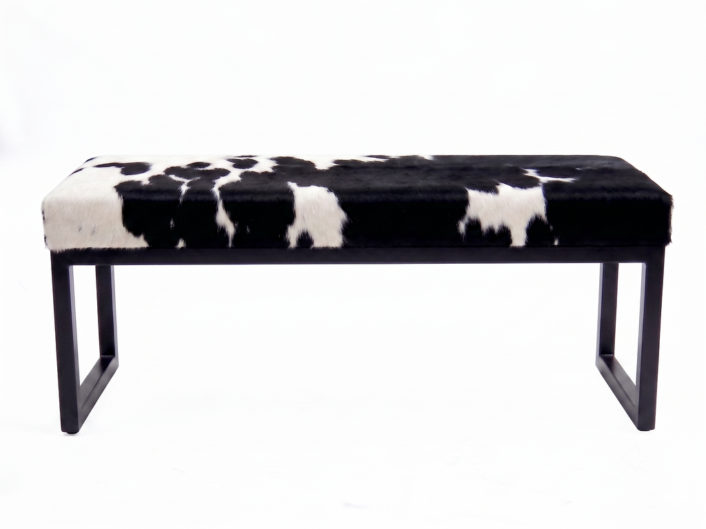Cowhide Industrial Bench Ottoman, End of Bed, Farmhouse Style