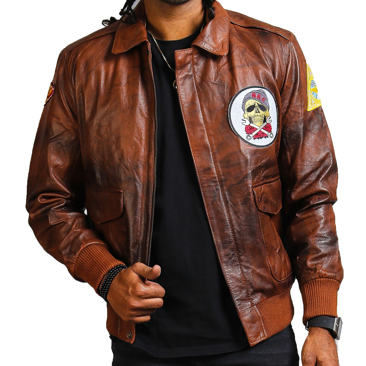 Brown Bomber Leather Jacket for Men
