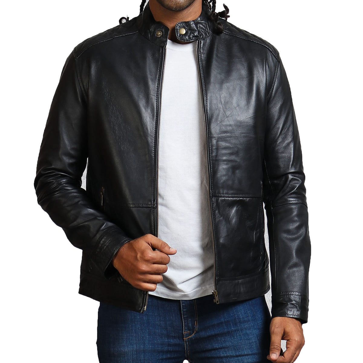 Men's Classic Black Faux Leather Jacket