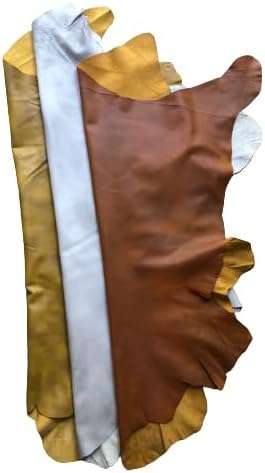 White Distressed Crazy Horse Sheepskin Leather Hide, showing natural edges and thickness
