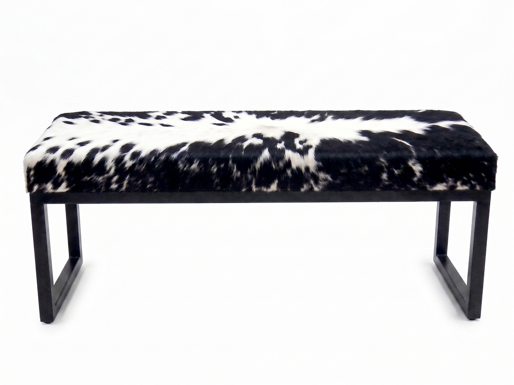 Cowhide Industrial Bench Ottoman, End of Bed, Farmhouse Style