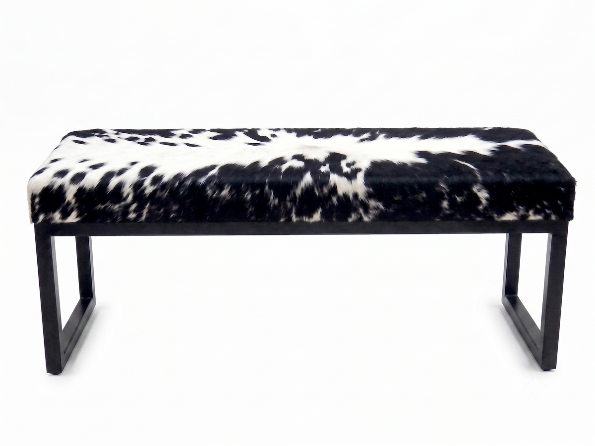 Cowhide Industrial Bench Ottoman, End of Bed, Farmhouse Style
