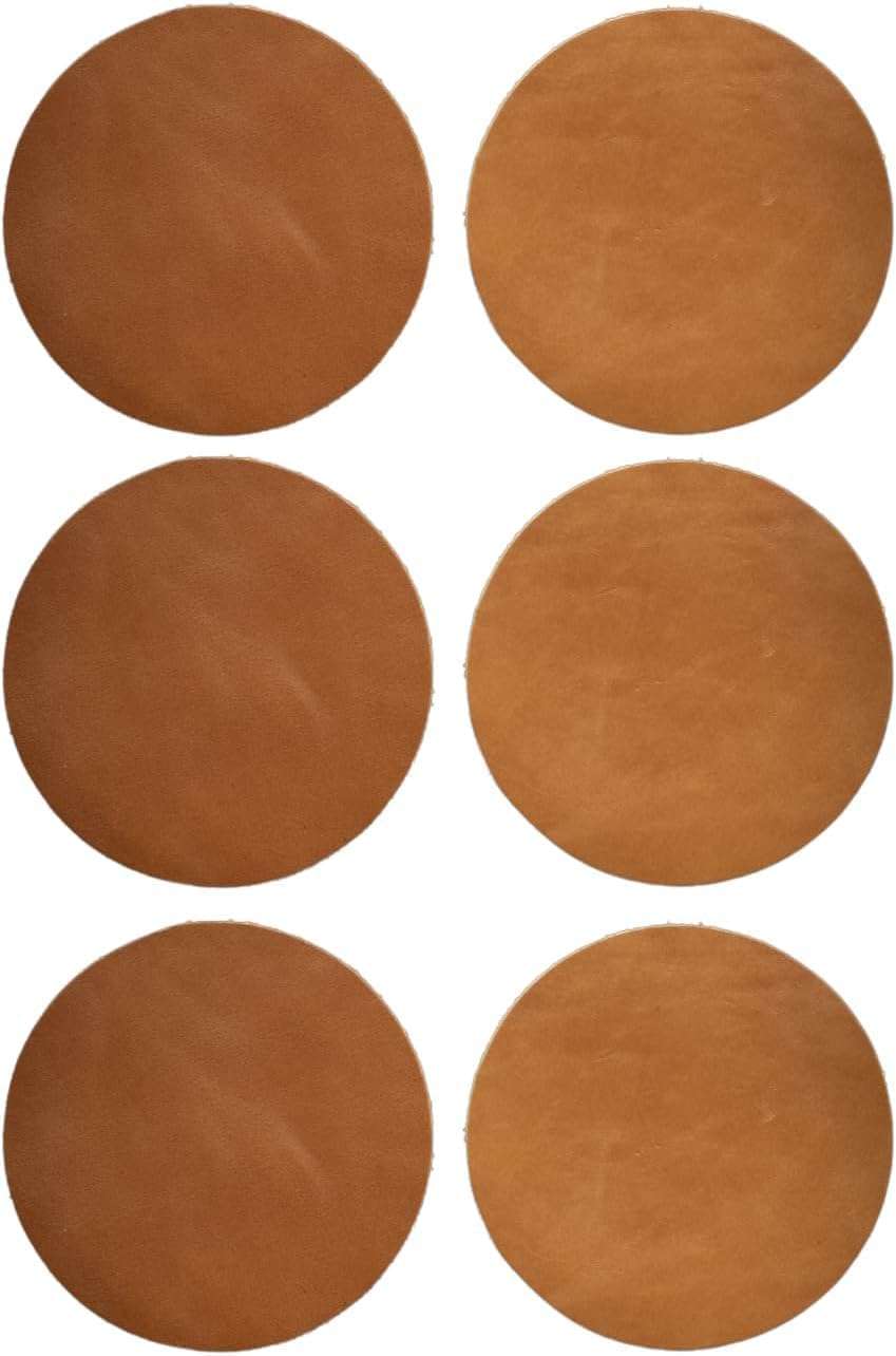 Full Grain Leather Coasters Set of 6, showing British tan 4.25 inch coasters
