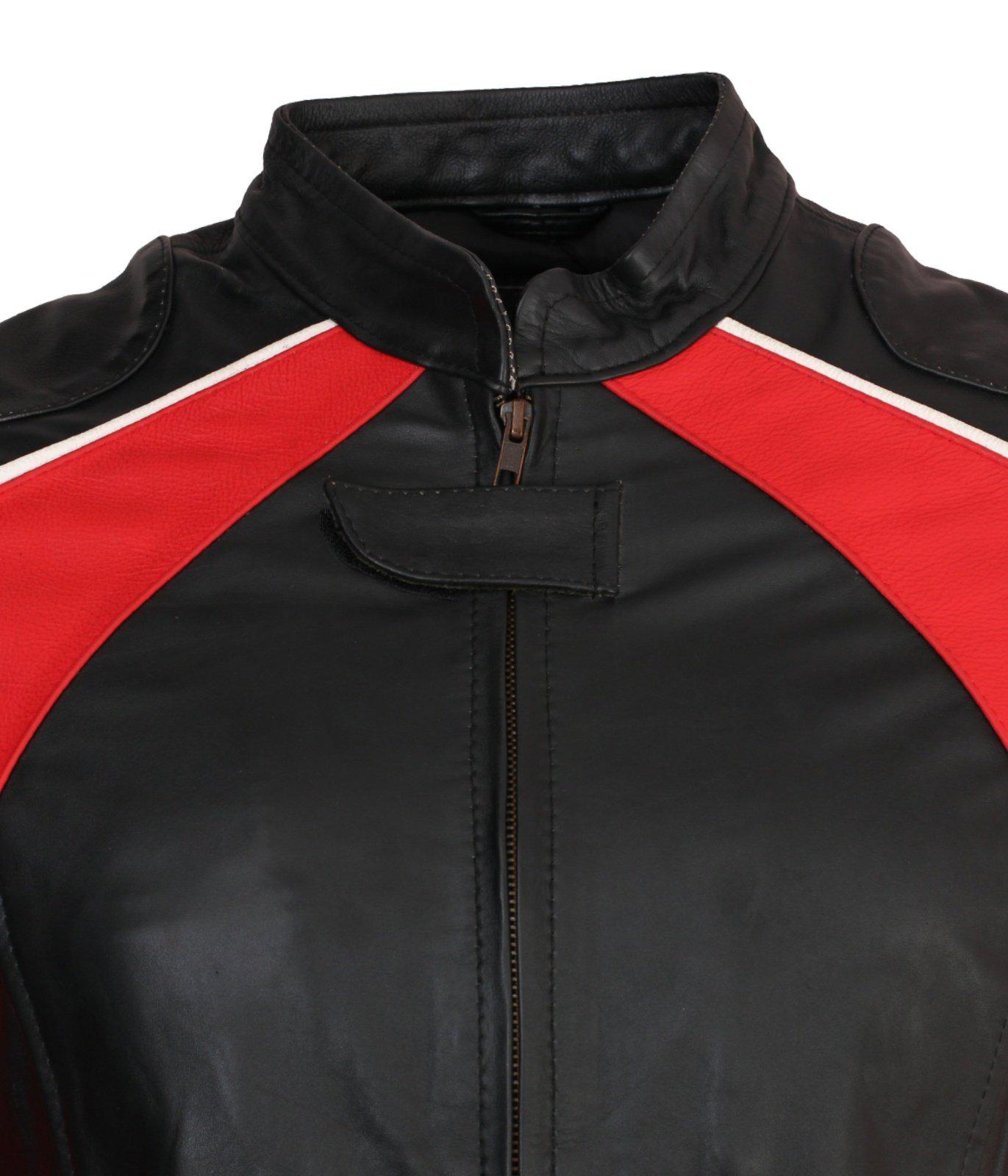 Men's Red and Black Genuine Leather Motocross Jacket