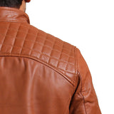 Brown Quilted Shoulders Leather Jacket