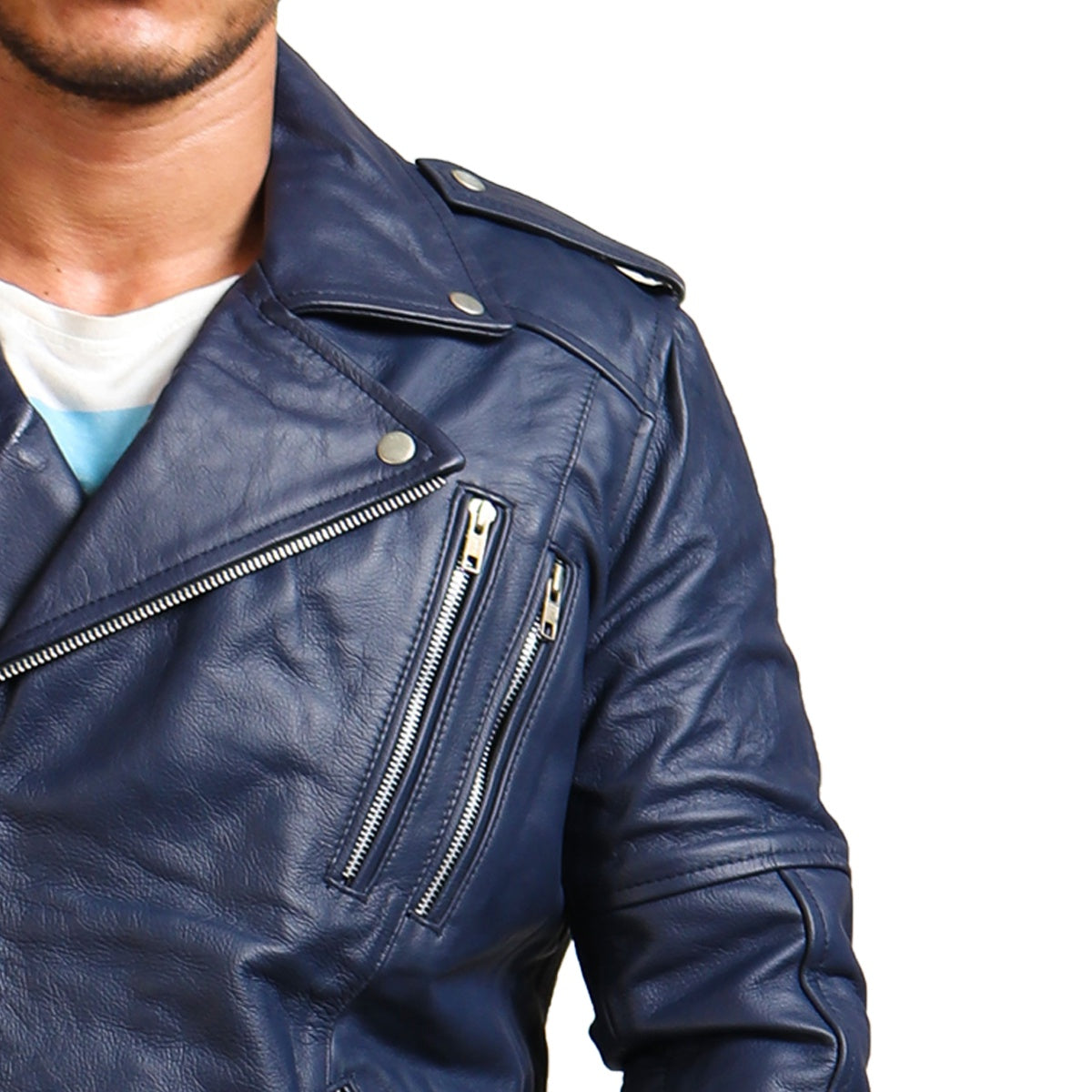Blue Biker Enthusiast Leather Jacket