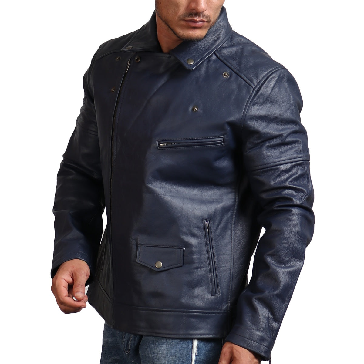 Real Leather Blue Motorcycle Jacket