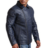 Real Leather Blue Motorcycle Jacket