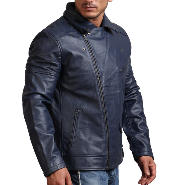 Real Leather Blue Motorcycle Jacket