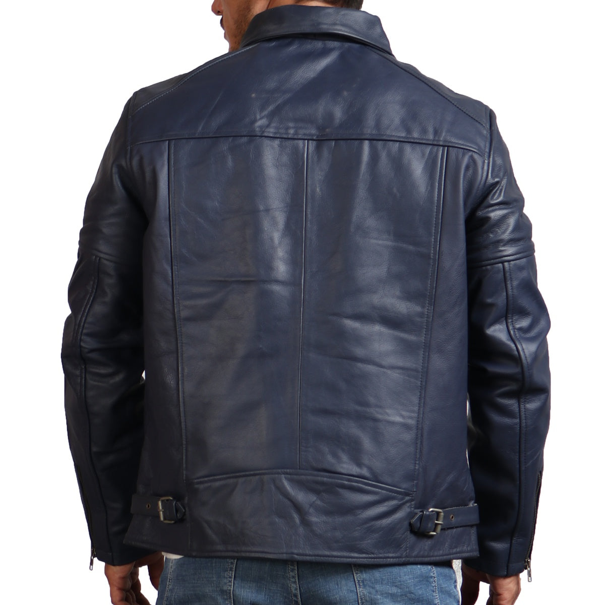 Real Leather Blue Motorcycle Jacket