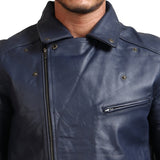 Real Leather Blue Motorcycle Jacket
