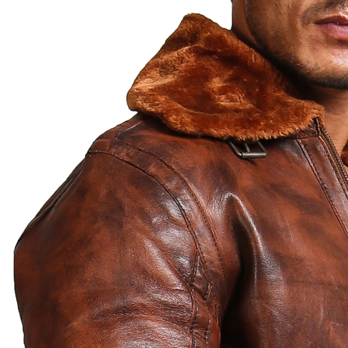Brown Bomber Leather Jacket with Fur lining