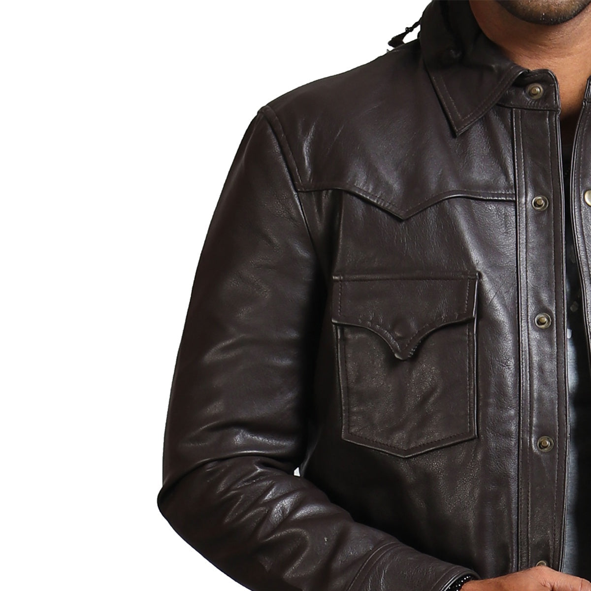 Dark Brown Trucker Leather Jacket