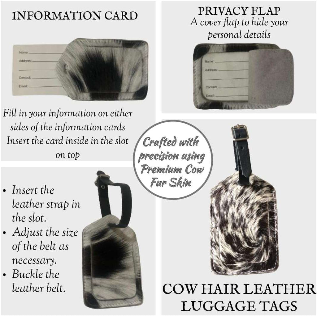 Cowhide Leather Luggage Tags Pack of 3, showing privacy flap and ID card