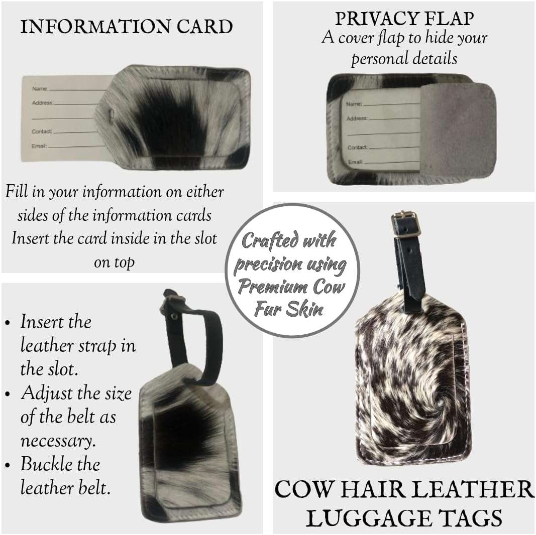 Cowhide Leather Luggage Tags Pack of 3, showing privacy flap and ID card