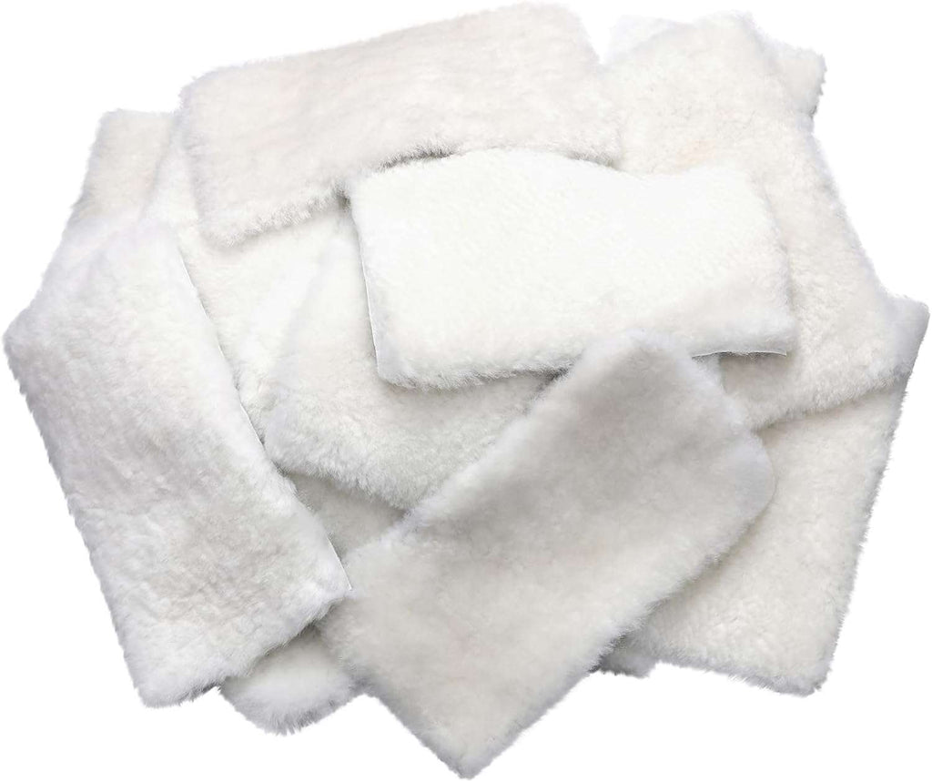 Sheep Shearling Leather Remnants 10x5, showing 10x5 wool fur scrap bundle
