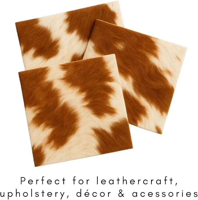 Hair-On Cowhide Leather Sheets 12x12 Pack of 3, showing brown and white swatches