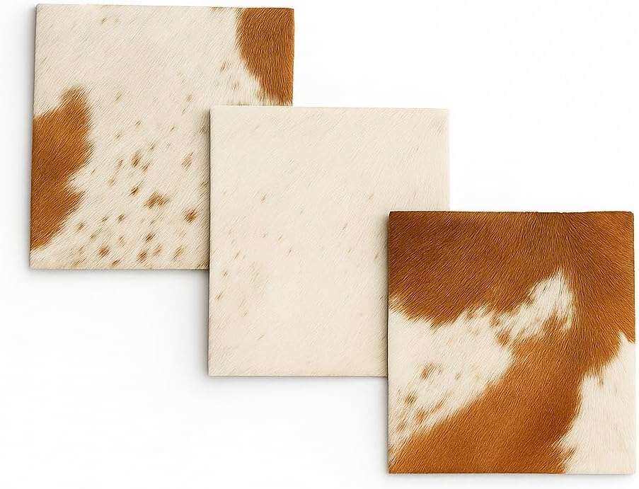 Hair-On Cowhide Leather Sheets 12x12 Pack of 3, showing stacked craft sheets