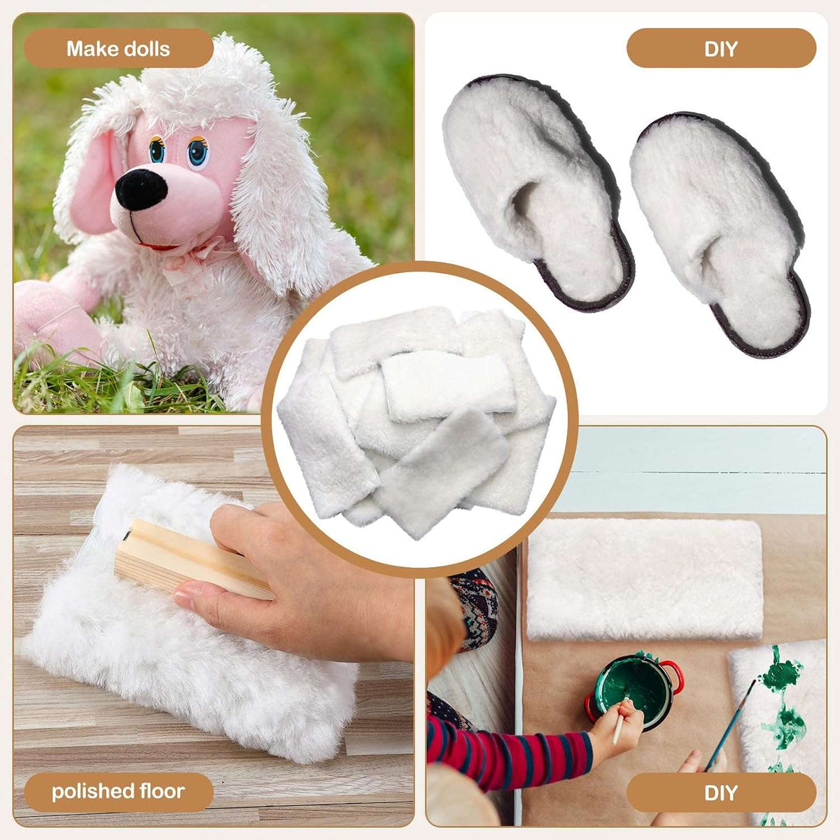 Sheep Shearling Leather Remnants 10x5, showing DIY craft and slipper use cases