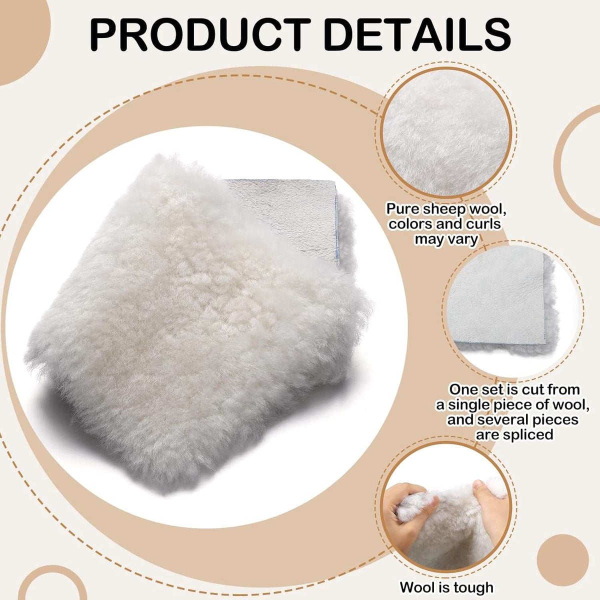 Sheep Shearling Leather Remnants 10x5, showing fluffy wool fur and leather backing