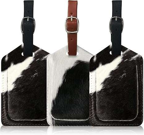 Cowhide Leather Luggage Tags Pack of 3, showing 3-pack travel tag set