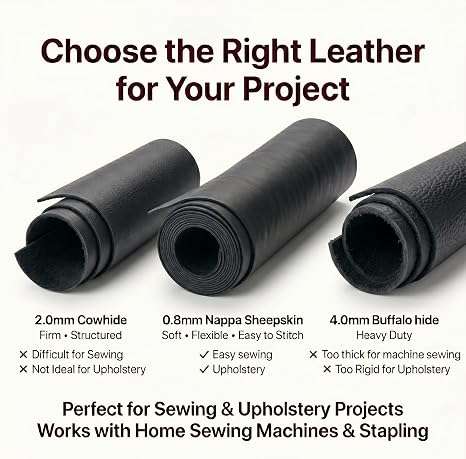 Black Nappa Sheepskin Leather Hide AA Grade, showing thickness comparison