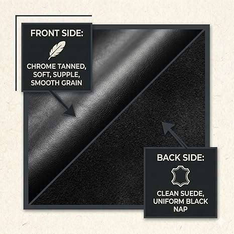 Black Nappa Sheepskin Leather Hide AA Grade, showing front and back grain texture