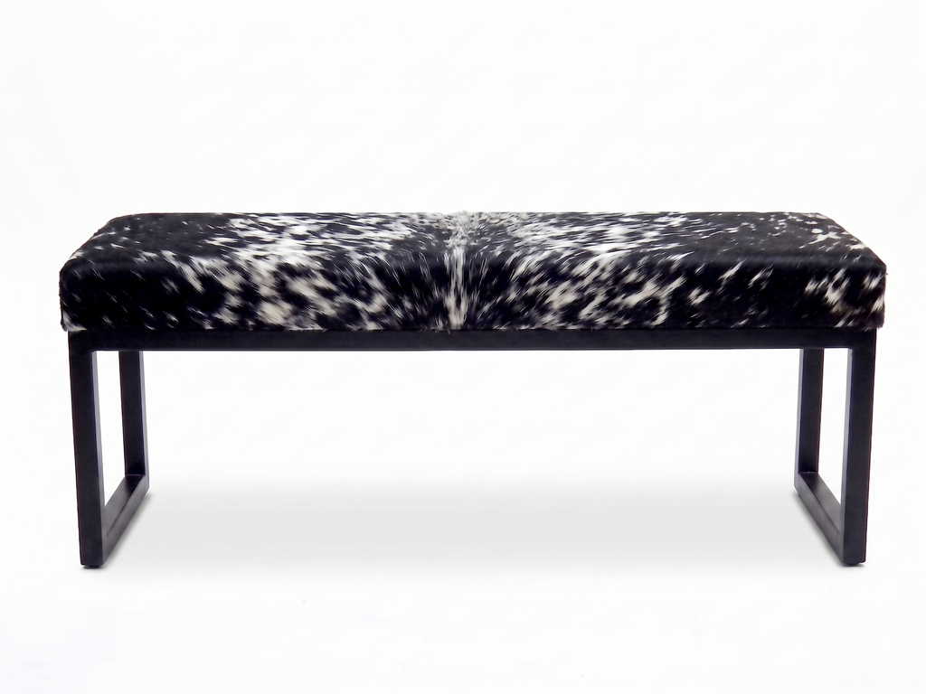 Cowhide Industrial Bench Ottoman, End of Bed, Farmhouse Style