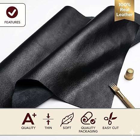 Black Nappa Sheepskin Leather Hide AA Grade, showing rolled hide 0.8mm temper