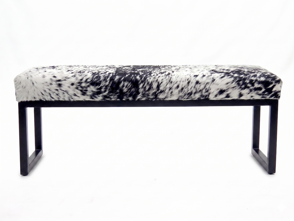 Cowhide Industrial Bench Ottoman, End of Bed, Farmhouse Style