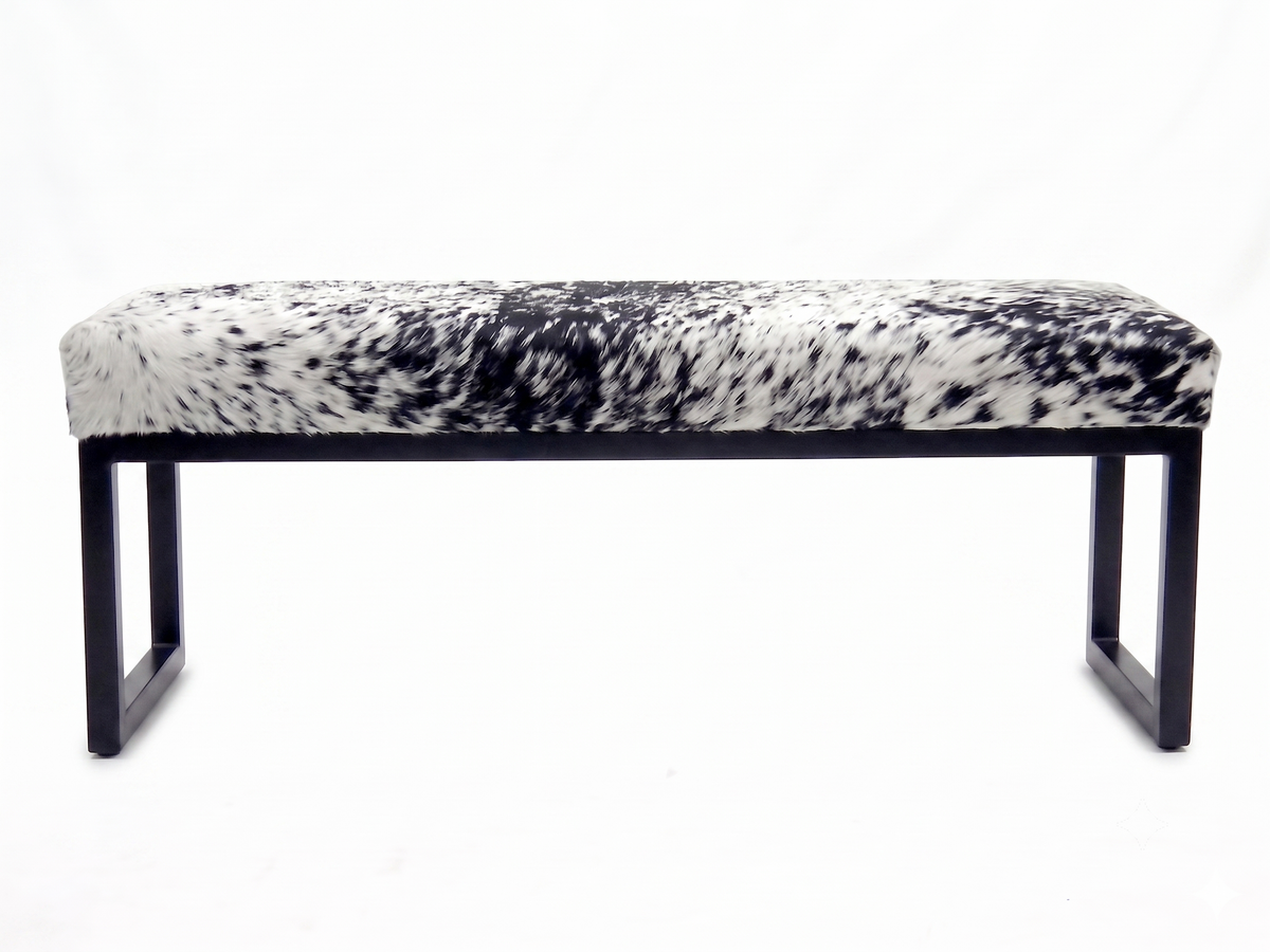Cowhide Industrial Bench Ottoman, End of Bed, Farmhouse Style