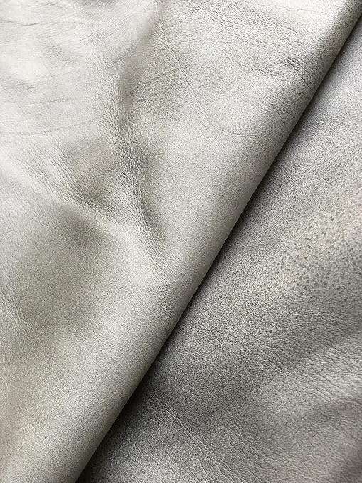 White Distressed Crazy Horse Sheepskin Leather Hide, showing crazy horse pull-up grain
