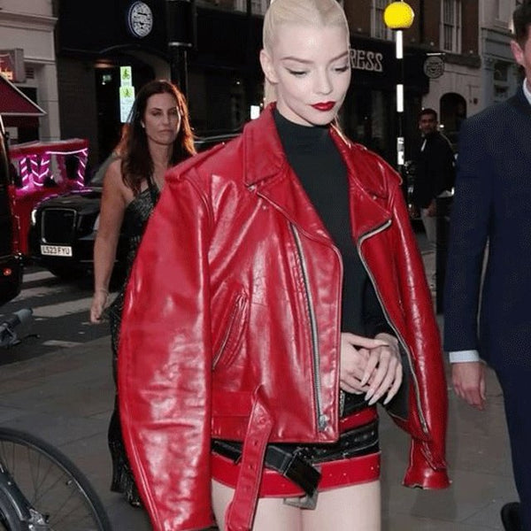 Anya Taylor-Joy Red Leather Jacket