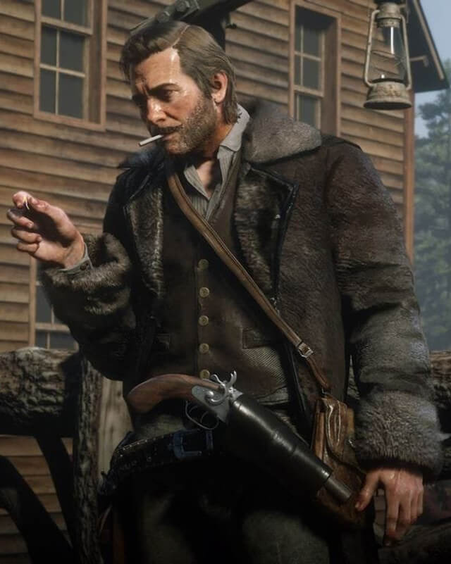 RDR Arthur Morgan Black Shearling Leather Coat
