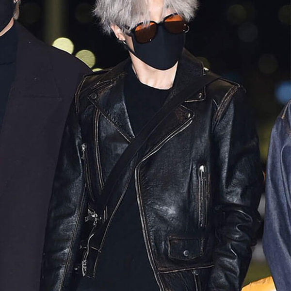 BTS Jimin Black Leather Jacket