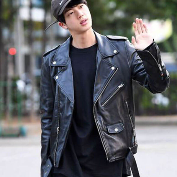 BTS Jin Biker Leather Jacket